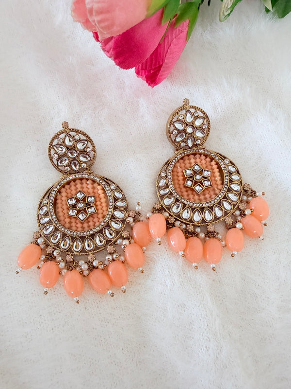Inaya Peach Chandbali Earrings