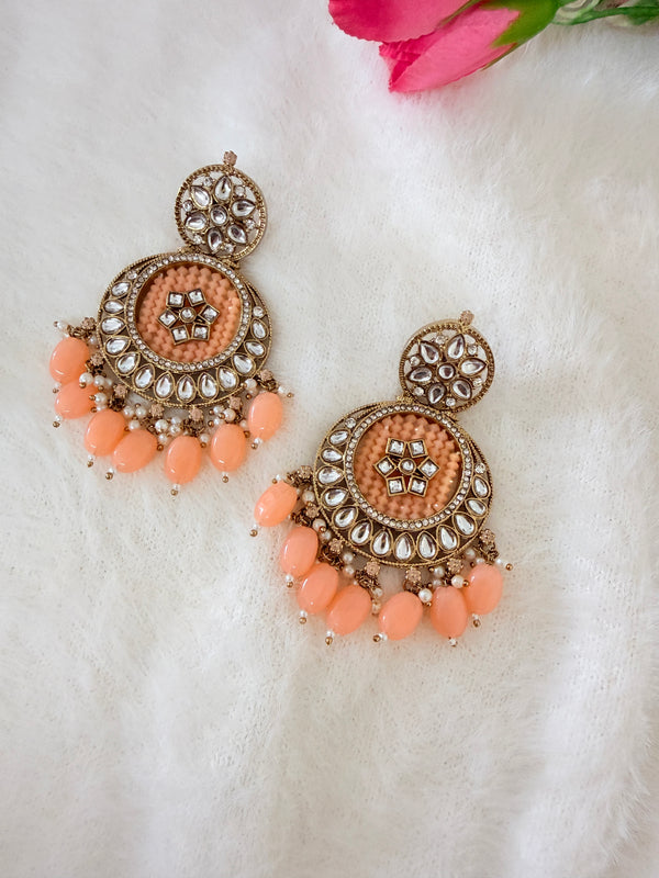 Inaya Peach Chandbali Earrings