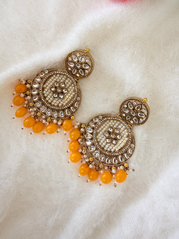 Inaya Marigold Color Chandbali Earrings