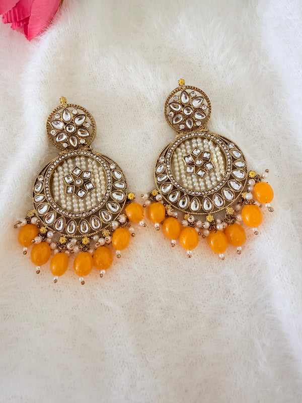 Inaya Marigold Color Chandbali Earrings