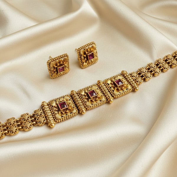 Lavanya Traditional Gold-Toned Choker Necklace Set