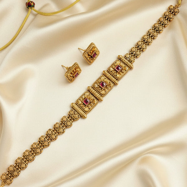Lavanya Traditional Gold-Toned Choker Necklace Set