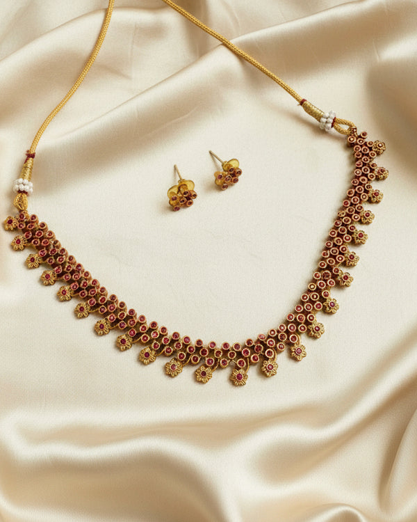 Lavanya Delicate Gold Necklace In Ruby Color