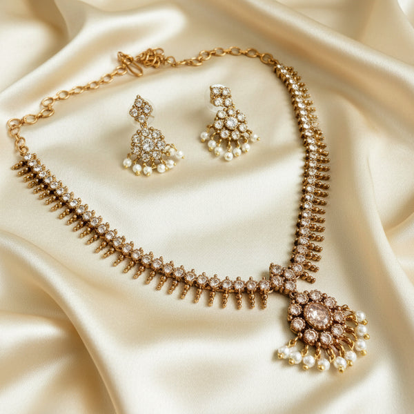 Lavanya Traditional Golden Necklace And Earrings Set
