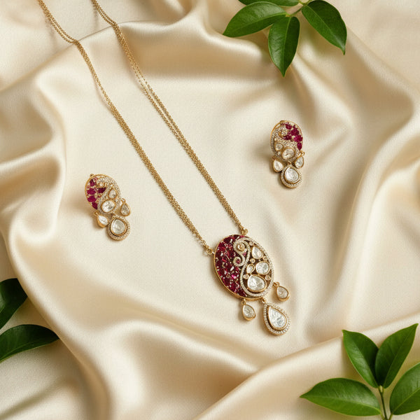 Adhira Ruby-Drop Kundan Pedant Set