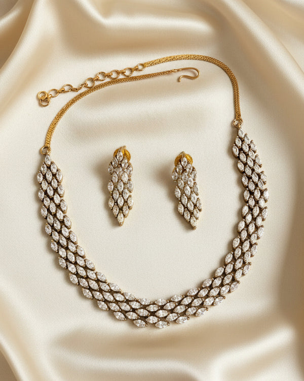 Lavanya Layered Marquise-Cut AD stone Golden Necklace Set