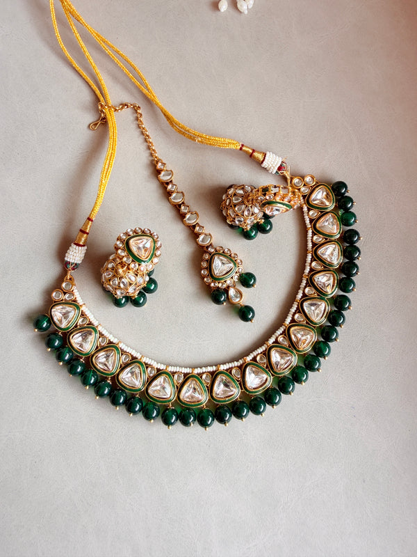 Adhira Kundan Necklace Set With Earrings And Maang Tikka