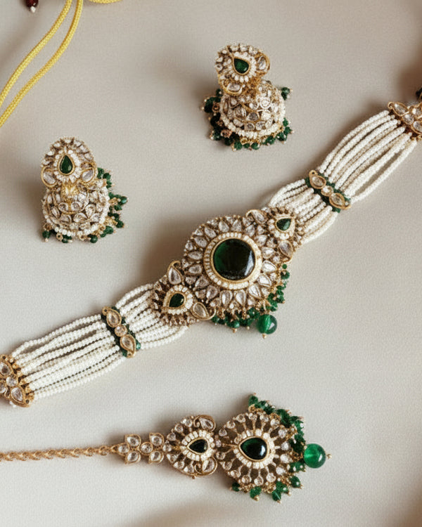 Adhira Kundan Polki-Style Choker Necklace Set