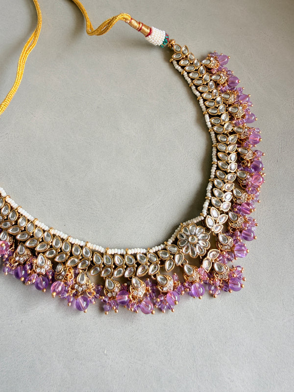 Adhira Lavender Beaded Kundan Necklace Set