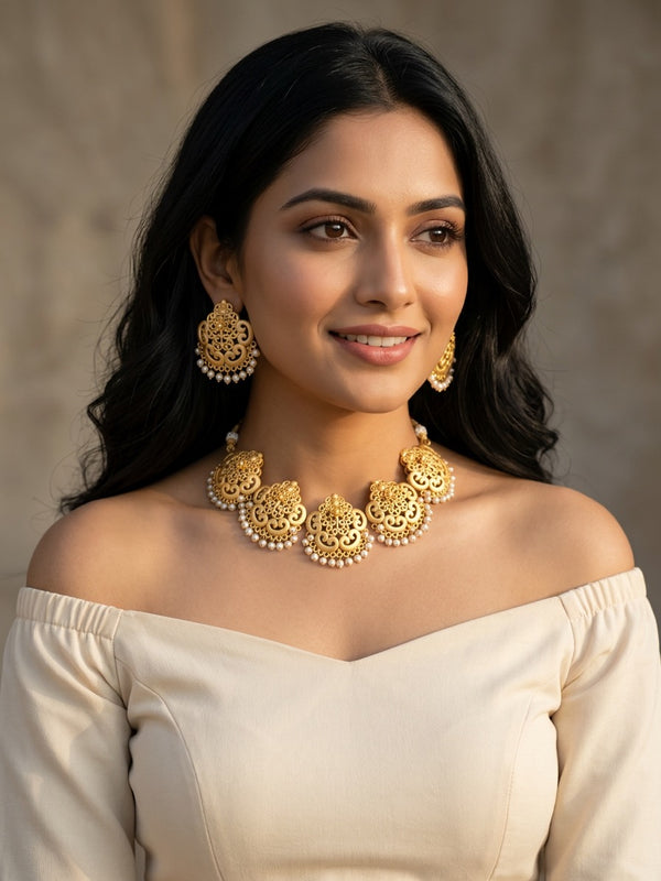Lavanya Matte Finish Gold-Tone  Necklace Set