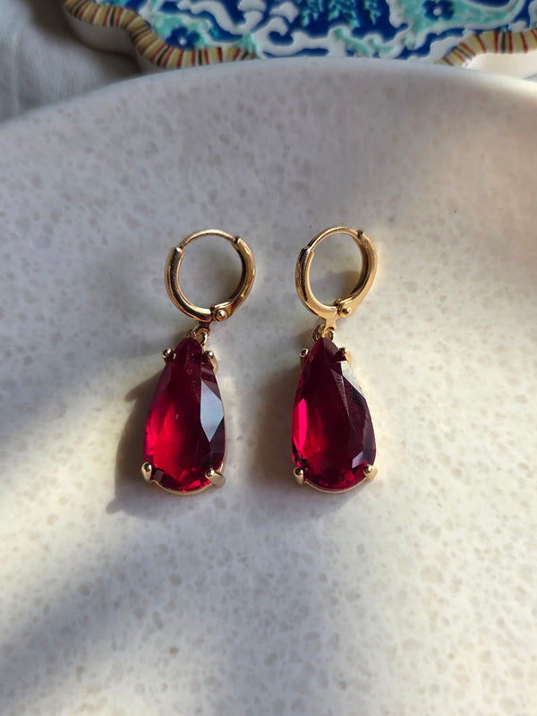 Gia Red Glass Stone Earrings