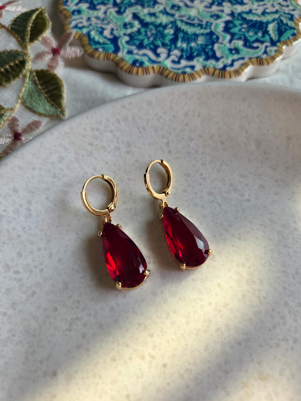 Gia Red Glass Stone Earrings