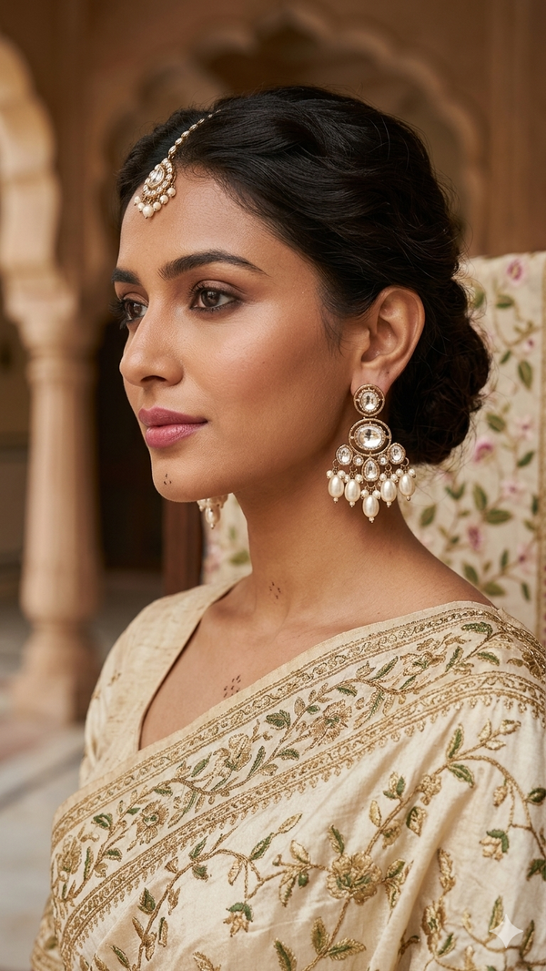 Inaya White Pearl Kundan Chandbalis