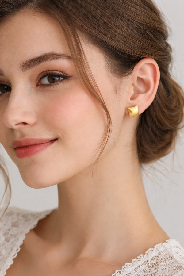 Gia Square Golden Stud Earrings