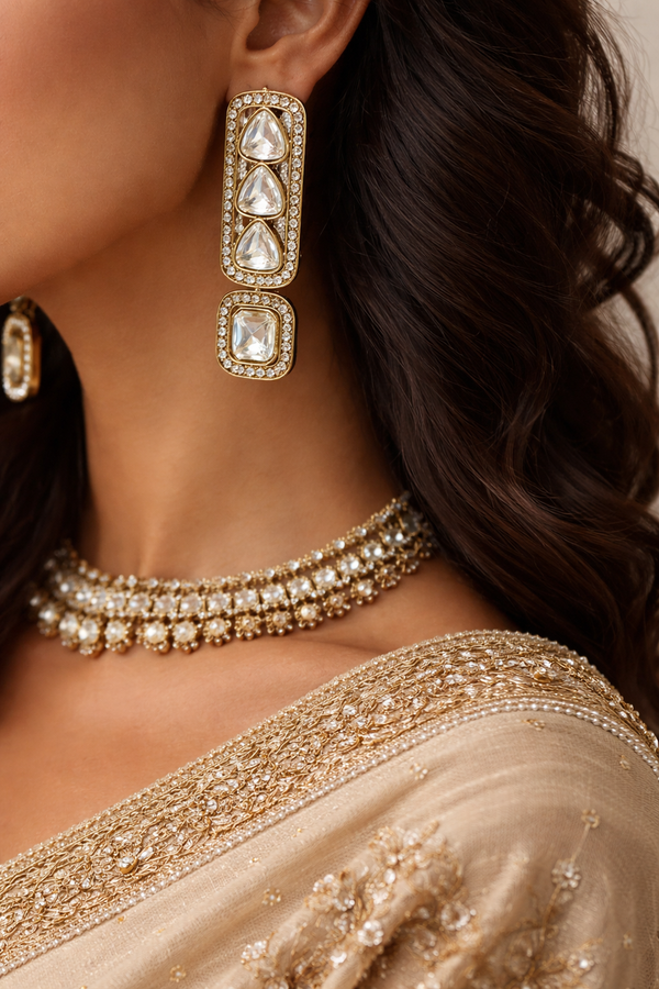 Inaya Golden Kundan Earrings