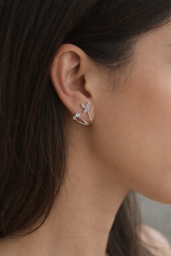 Gia Silver Leaf Ear Cuff Style Earrings
