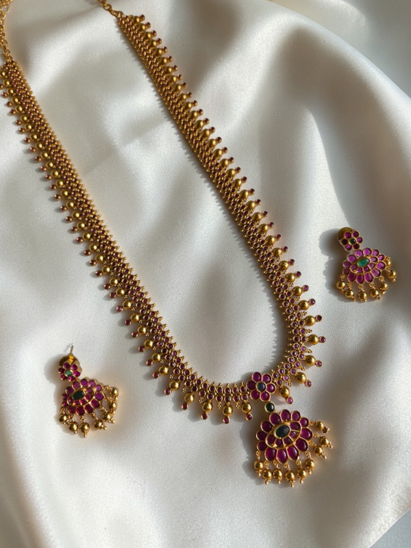 Lavanya Long Floral Ruby Stone Necklace