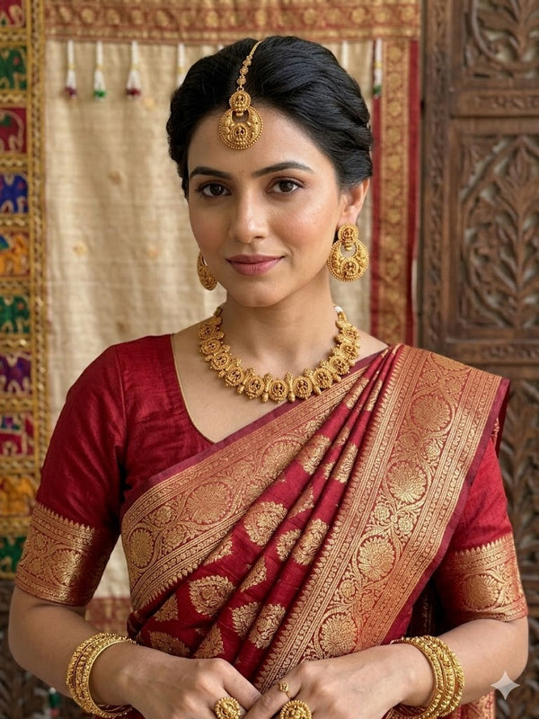 Lavanya Antique Temple Necklace with Maang Tikka