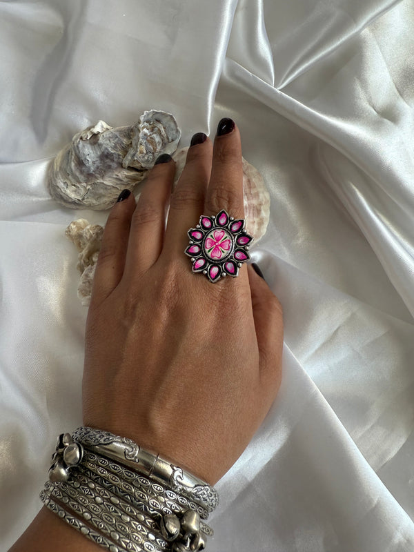 Alia Hand-Painted German Silver Ring