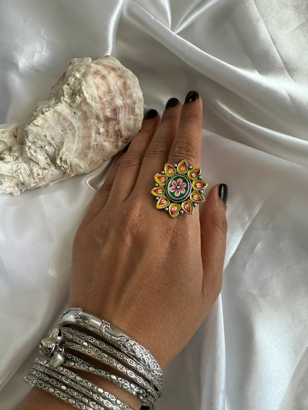 Alia Hand-Painted German Silver Ring