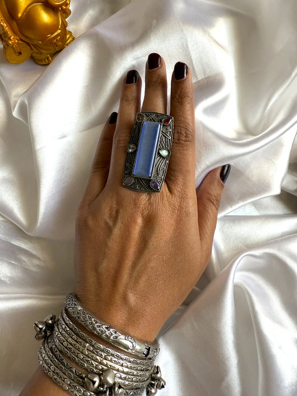Alia Blue Stone With Multy Color Stone Ring