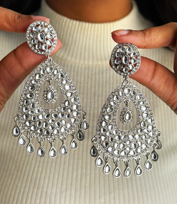 Inaya Silver  Kundan Drop Earrings