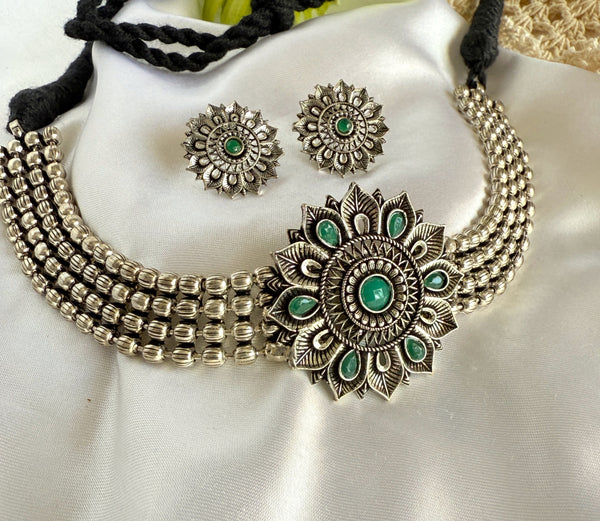 Myra Turquoise Color German Silver Choker