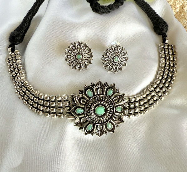 Myra Turquoise Color German Silver Choker