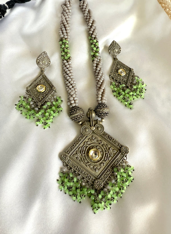 Myra Bohemian Oxidized Silver Replica Necklace Set