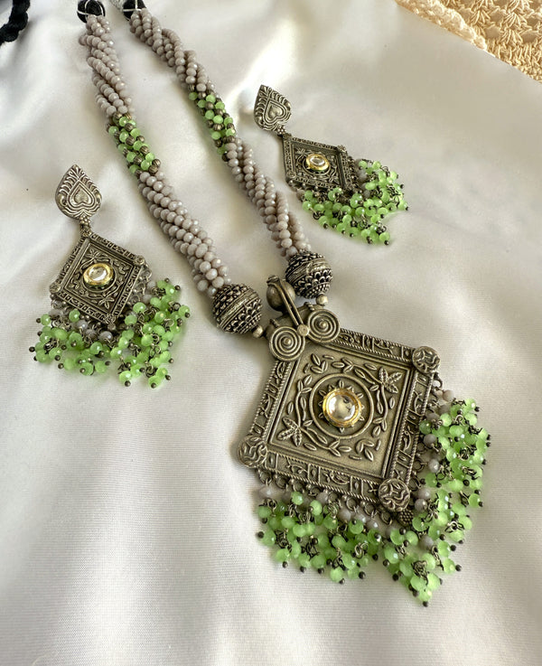 Myra Bohemian Oxidized Silver Replica Necklace Set