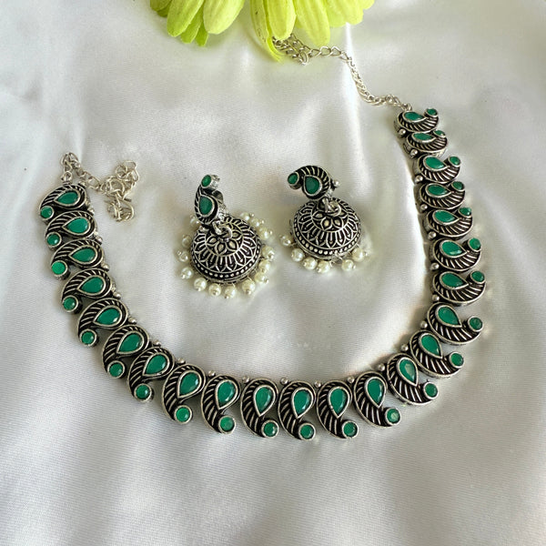 Myra Green Color Neckline Necklace