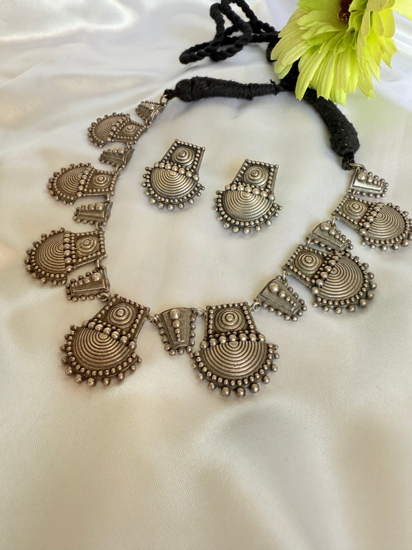 Myra Tribal-Inspired Oxidized Silver Replica  Necklace Set