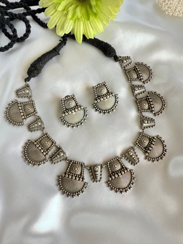 Myra Tribal-Inspired Oxidized Silver Replica  Necklace Set