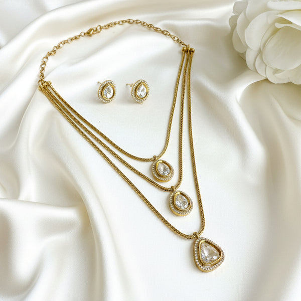 Lavanya Exquisite Crystal And Gold-Tone Triple-Layered Necklace Set