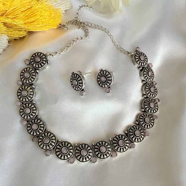 Myra Pink Stone German Silver Necklace