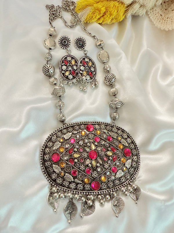 Myra Multi Color Oxidize Long Necklace