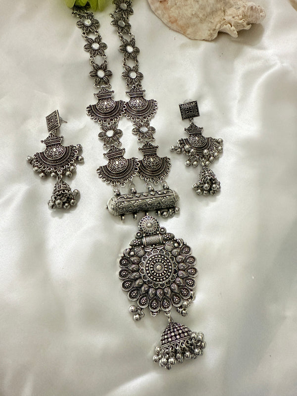 Myra Oxidize Long Necklace With Jhumka Bell