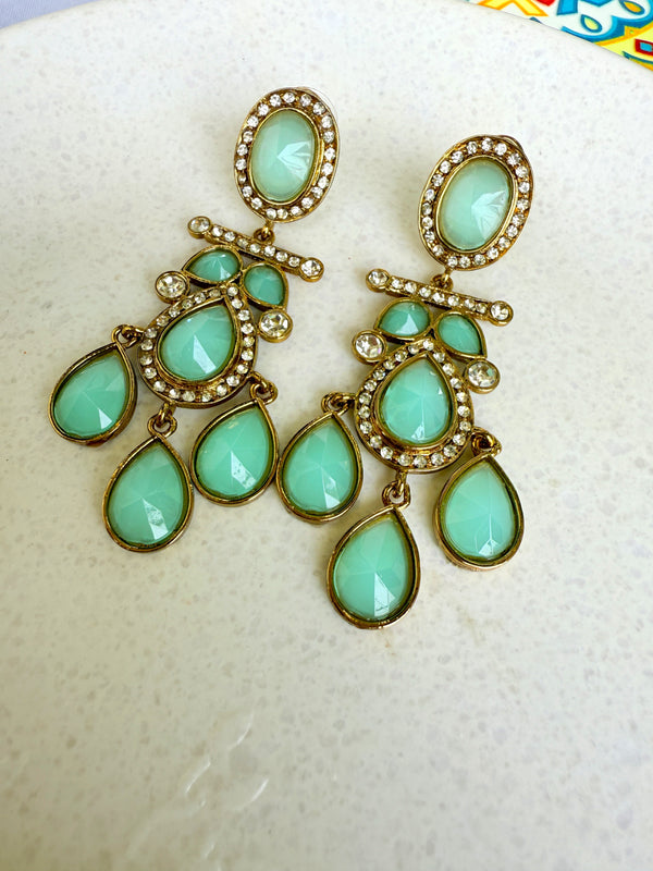 Inaya Mint Green Kundan Chandbali Earrings