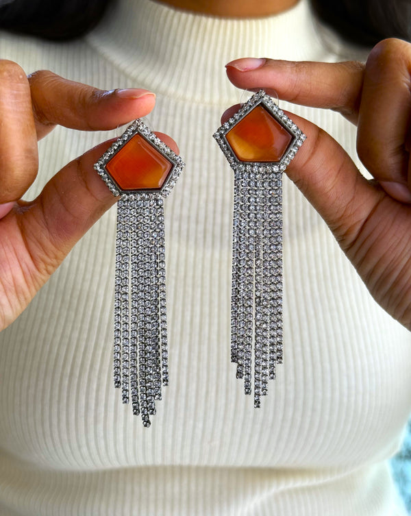 Inaya Long Chain Orange Stone Earrings