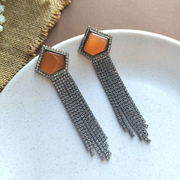 Inaya Long Chain Orange Stone Earrings