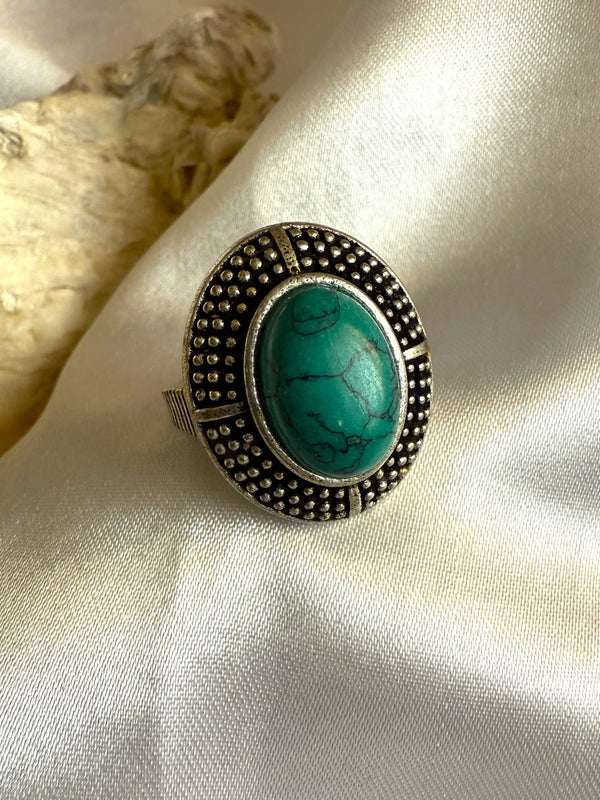Alia Oxidized Ring with Vibrant Turquoise Stone