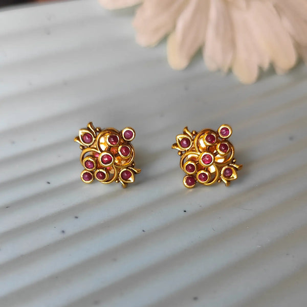 Lavanya Red Stone Golden Earring