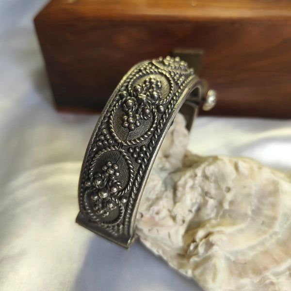 Anjali Vintage Charm Oxidize Silver Kada