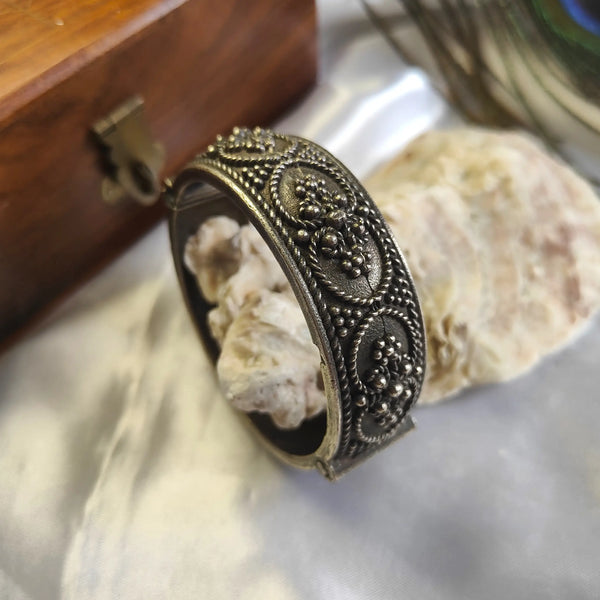 Anjali Vintage Charm Oxidize Silver Kada