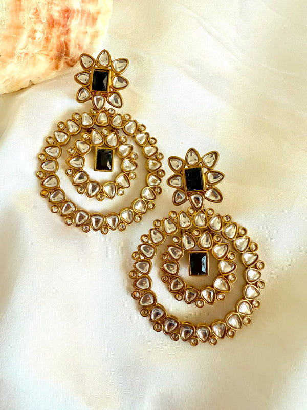Inaya Chandbali Earrings with Black Stone Accents