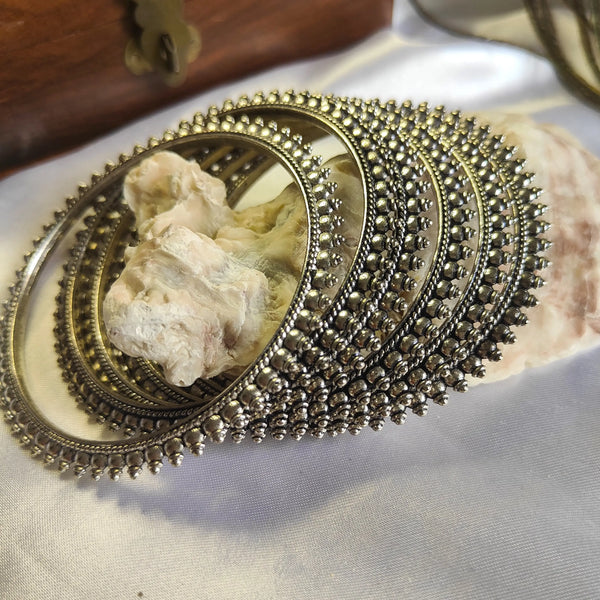 Anjali Oxidize Silver Spikey Bangles