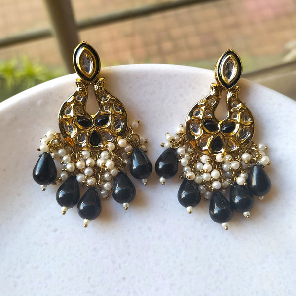 Inaya Black Drops Kundan Earrings