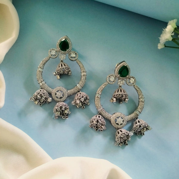 Kiara AD Hoop Earrings with Emerald and Jhumka Design