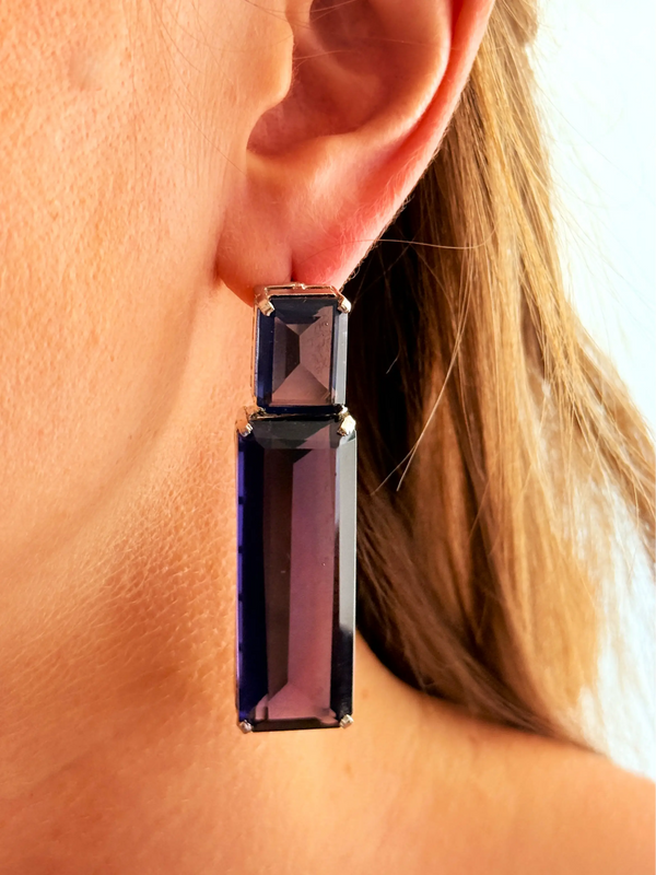 Kiara Elegant Midnight Blue Double Drop American Diamond Earring
