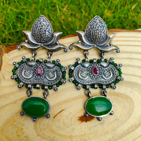 Diya Emerald Color Silver Oxidize Earring